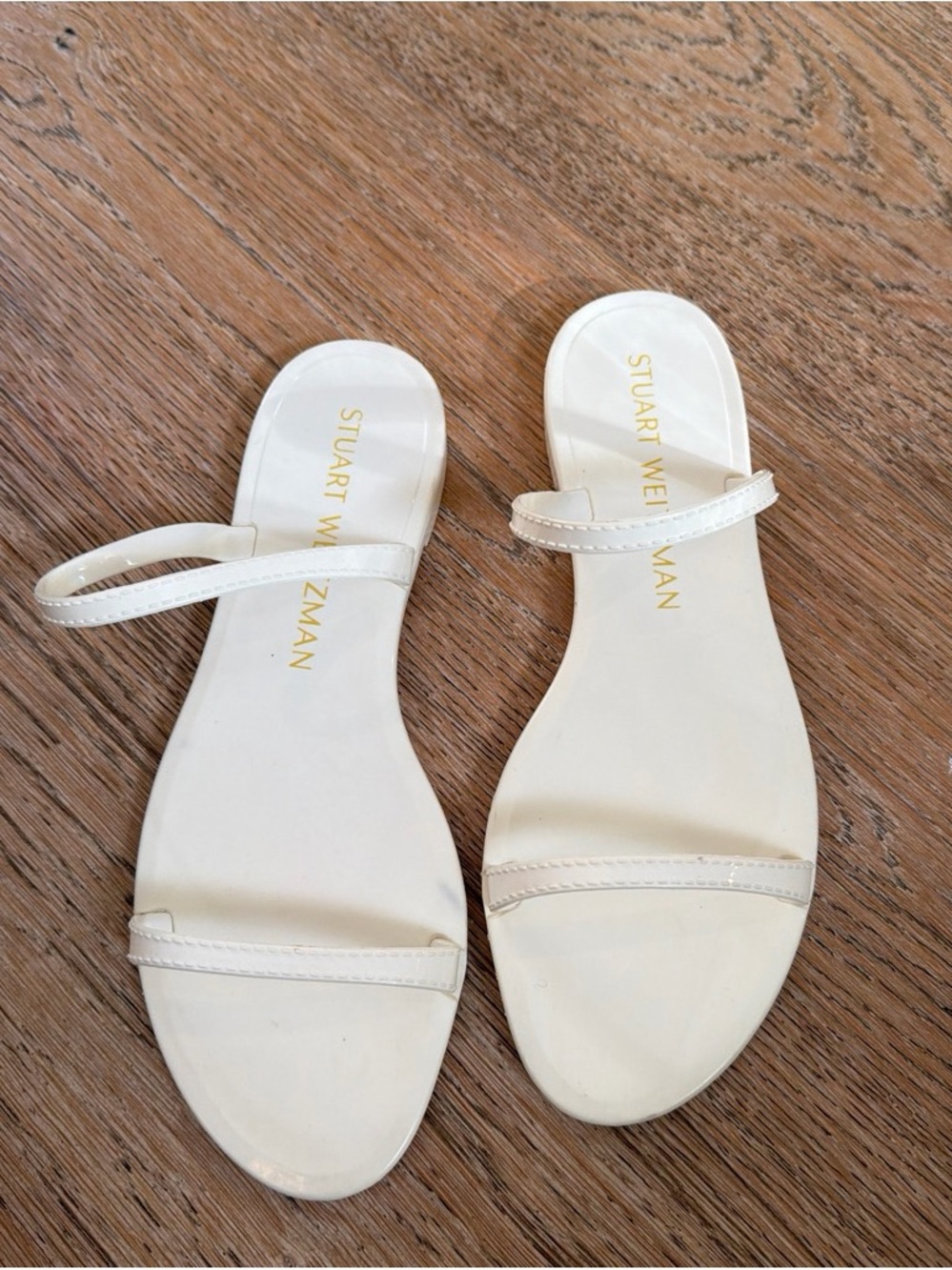 Stuart Weitzman White Slim-Strap Slide Sandals